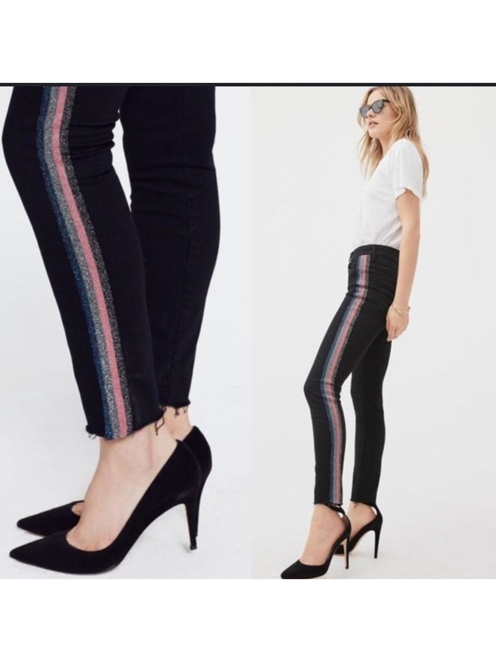 Mother High Waisted Looker Ankle Fray Size 27 Guilty Glitter Racer Raw Hem EUC
